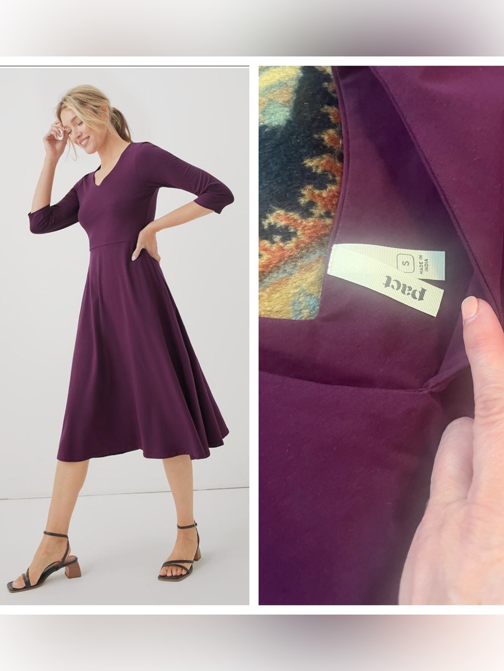 Pact Fit & Flare plum purple Cotton Midi Party Dress S